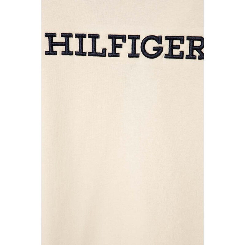 Dětské bavlněné tričko Tommy Hilfiger béžová barva, s aplikací