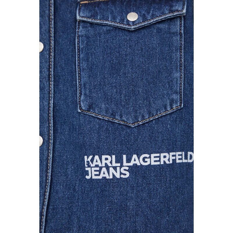 Džínová košile Karl Lagerfeld Jeans dámská, tmavomodrá barva, regular, s klasickým límcem