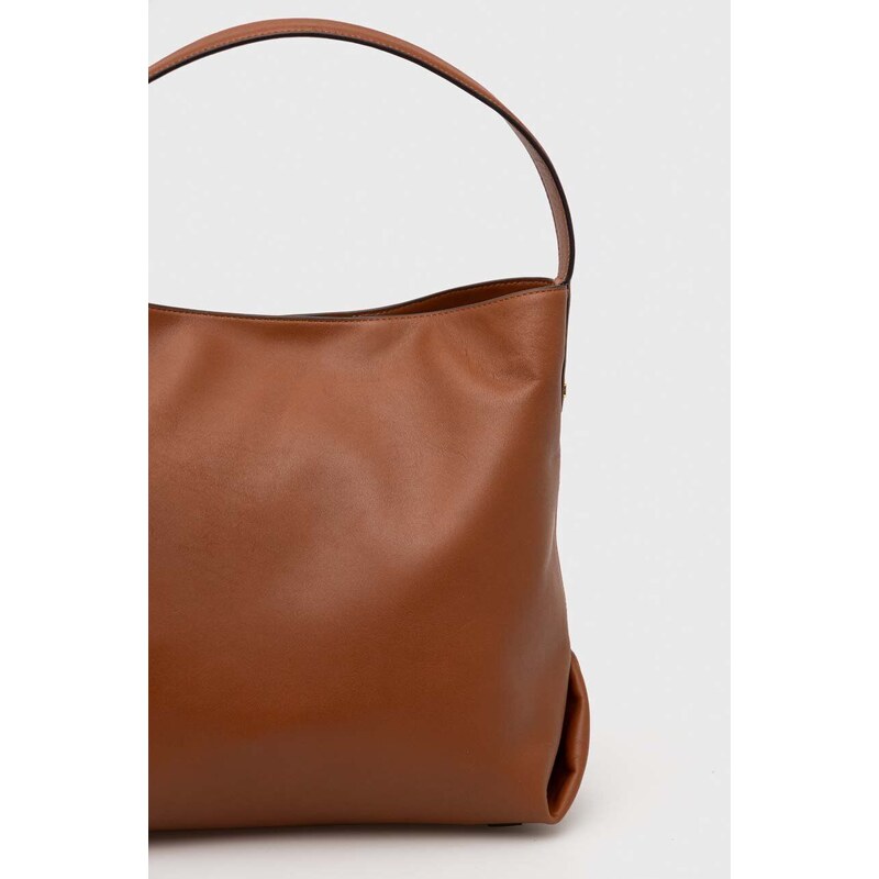Kožená kabelka Lauren Ralph Lauren hnědá barva