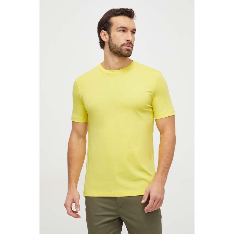 Bavlněné tričko BOSS žlutá barva