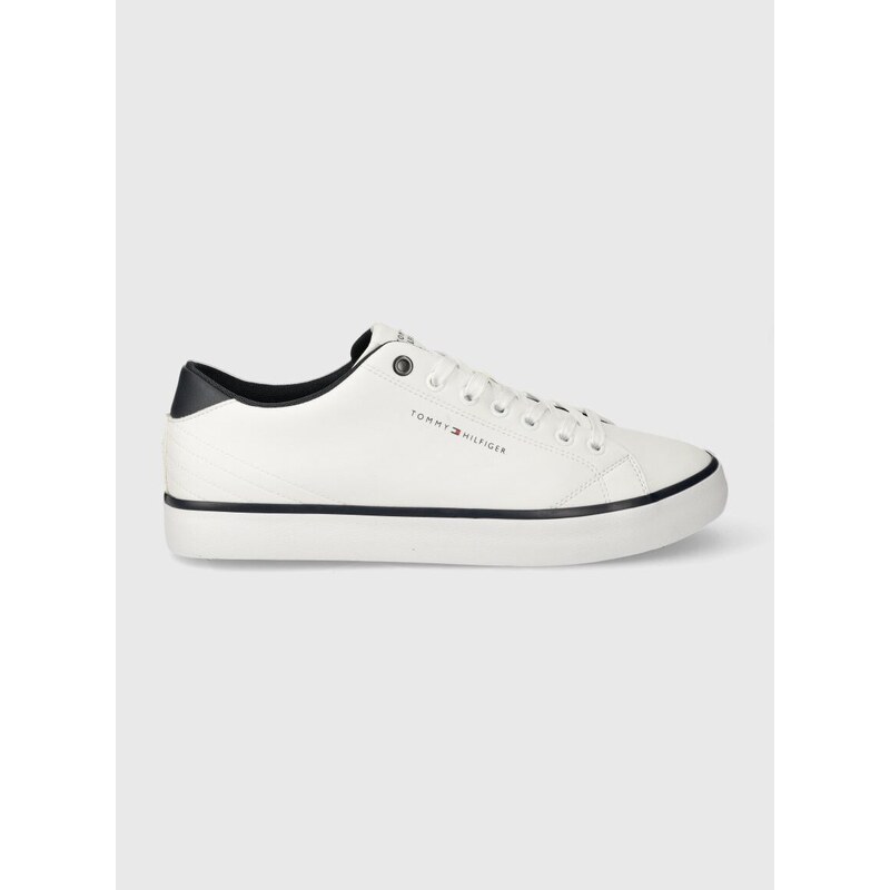 Kožené tenisky Tommy Hilfiger TH HI VULC CORE LOW LEATHER ESS pánské, bílá barva, FM0FM05041