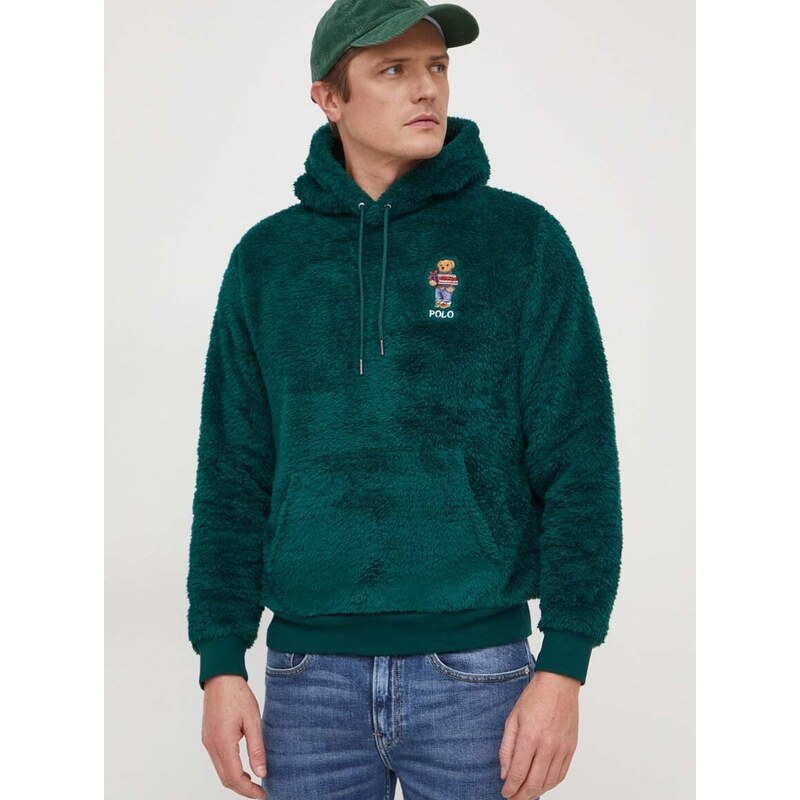 Mikina Polo Ralph Lauren pánská, zelená barva, s kapucí, s aplikací