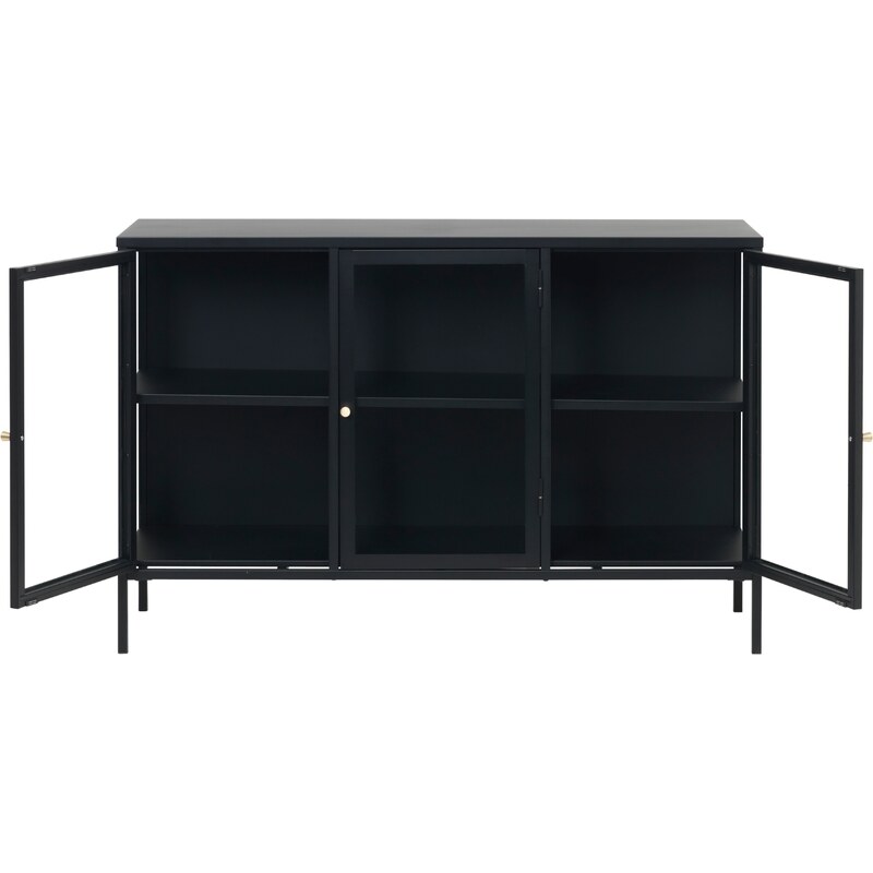 Černá kovová vitrína Unique Furniture Carmel 85 x 132 cm