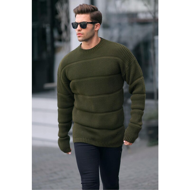 Madmext Khaki Crew Neck Knitted Sweater 6855