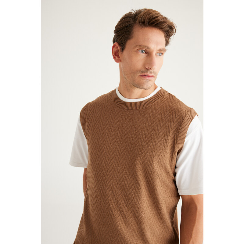 ALTINYILDIZ CLASSICS Men's Mink Standard Fit Normal Cut Crew Neck Sweater.