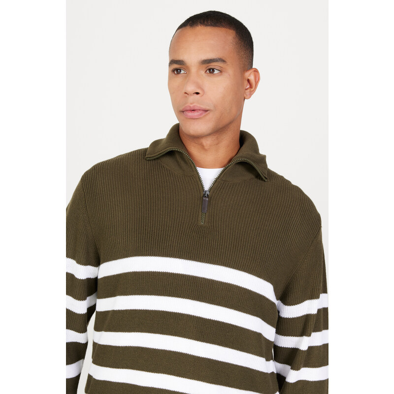 ALTINYILDIZ CLASSICS Men's Khaki-ecru Standard Fit Normal Cut High Bato Neck Knitwear Sweater