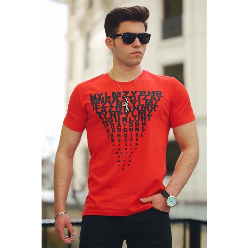 Madmext Men's Printed Red T-Shirt 4471