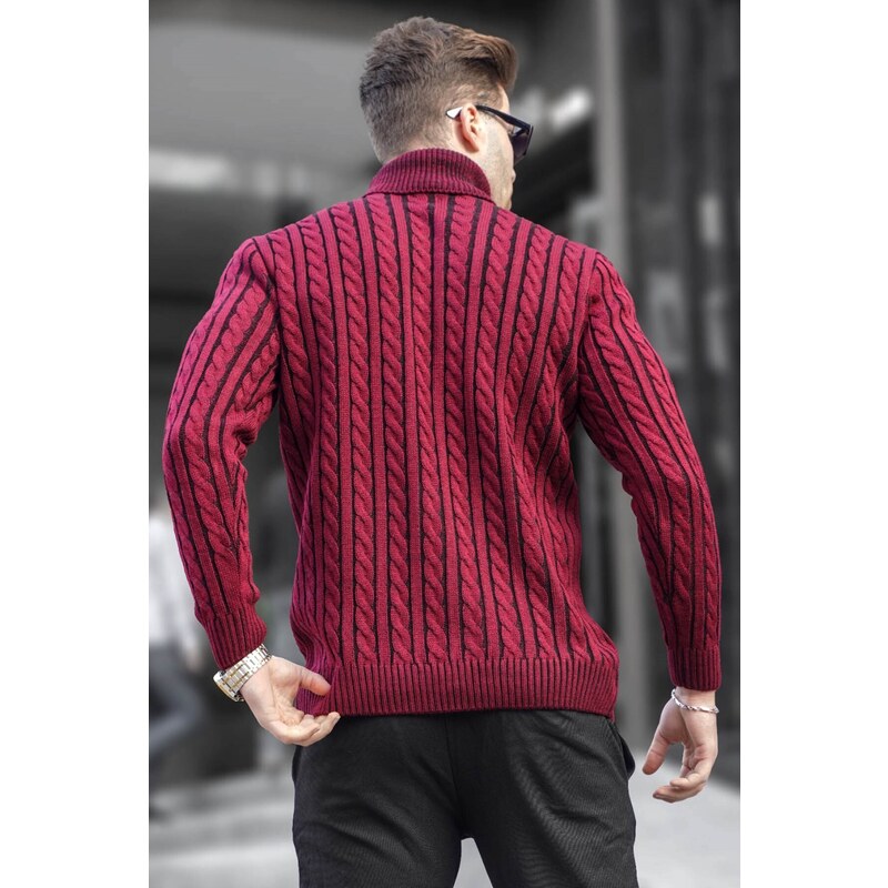 Madmext Burgundy Turtleneck Knit Detailed Sweater 6317
