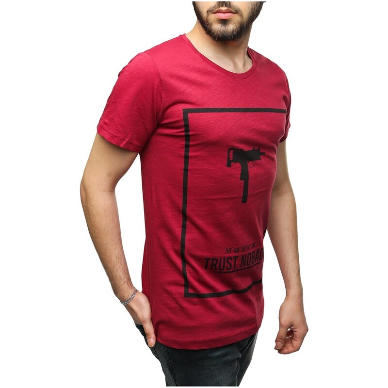 Madmext Uzi Printed Burgundy T-Shirt 2533