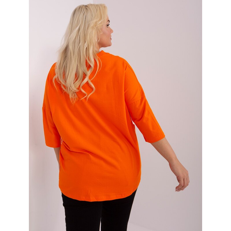 Fashionhunters Oranžová volná halenka plus size velikosti s výstřihem