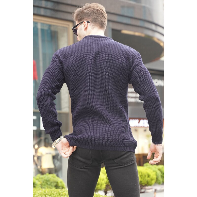 Madmext Navy Blue Basic Knitwear Men's Sweater 5990