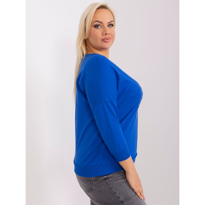 Fashionhunters Kobaltově modrá halenka plus size s lesklým potiskem