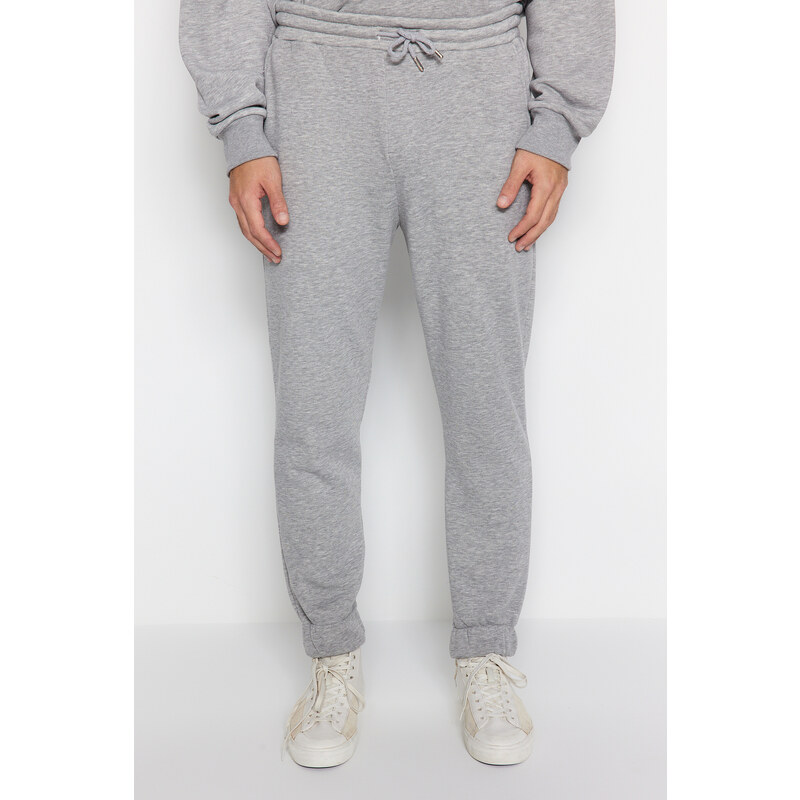 Trendyol Gray Melange Tracksuit Oversize/Wide-Cut Leg Elastic Fleece Inner