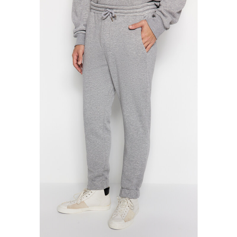 Trendyol Gray Melange Tracksuit Oversize/Wide-Cut Leg Elastic Fleece Inner