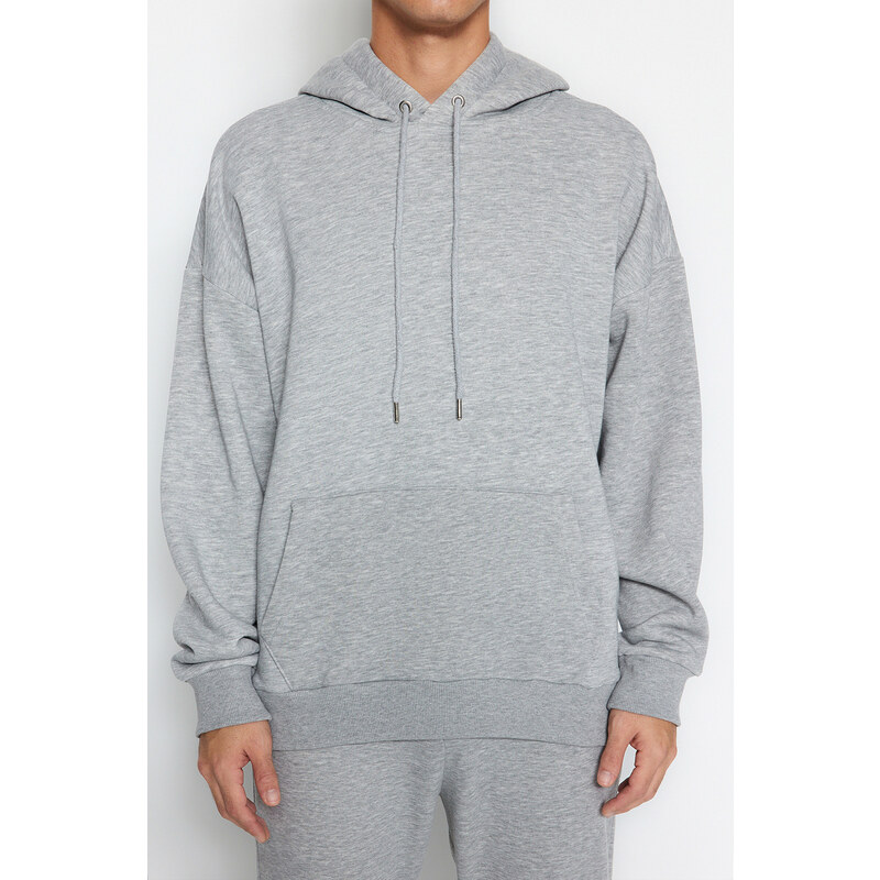 Trendyol Gray Melange Tracksuit Oversize/Wide-Cut Leg Elastic Fleece Inner