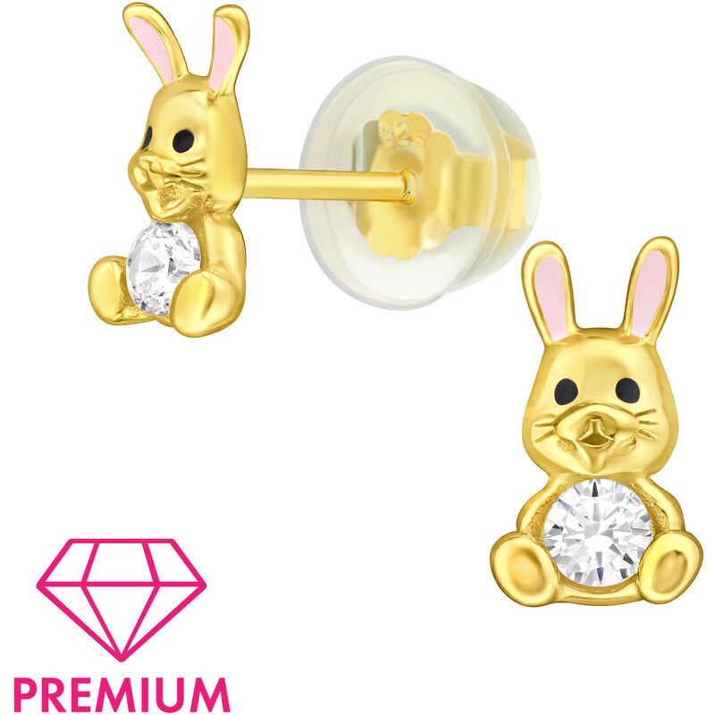 Flor de Cristal Pozlacené náušničky s králíčkem a zirkonem Premium