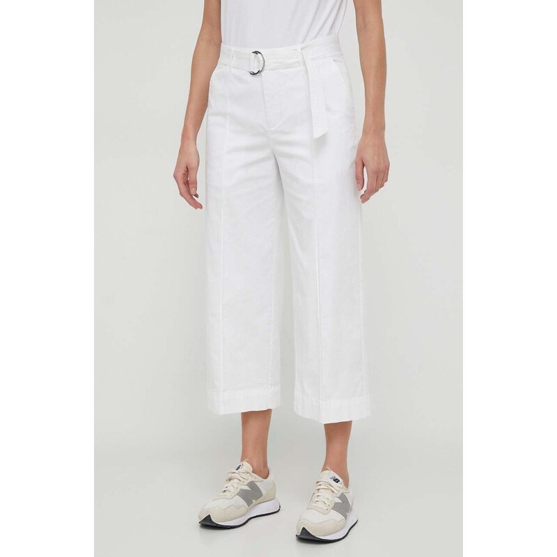 Kalhoty Lauren Ralph Lauren dámské, bílá barva, široké, high waist