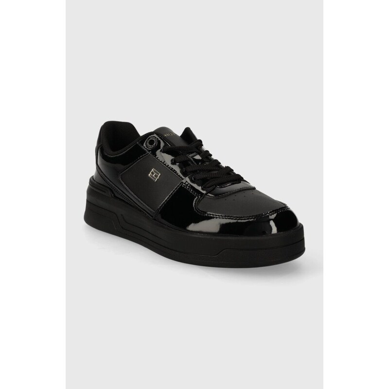 Sneakers boty Tommy Hilfiger WOMENS BASKET PATENT černá barva, FW0FW07866