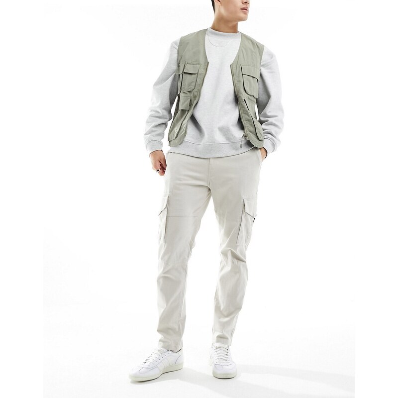 ONLY & SONS slim fit tapered cargo in ecru-Neutral