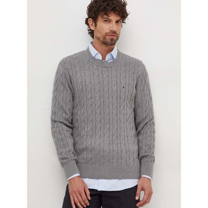 Bavlněný svetr Tommy Hilfiger šedá barva, lehký