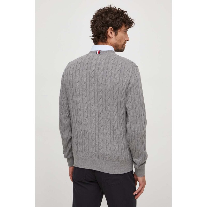 Bavlněný svetr Tommy Hilfiger šedá barva, lehký