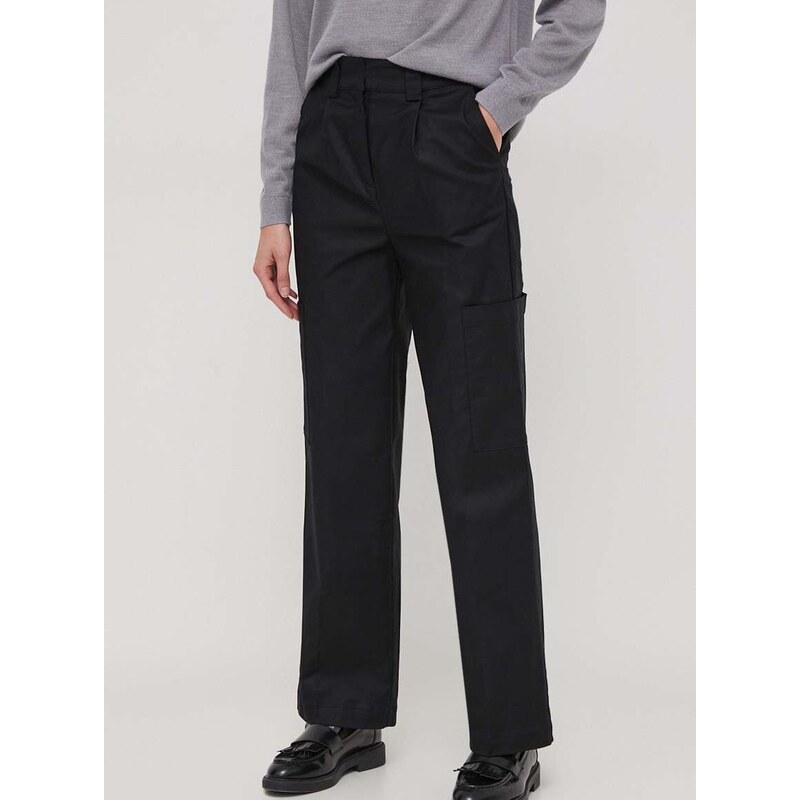 Kalhoty United Colors of Benetton dámské, černá barva, kapsáče, high waist