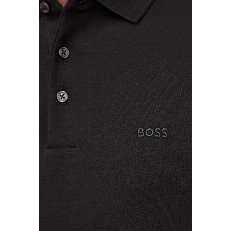 Bavlněné tričko s dlouhým rukávem BOSS černá barva