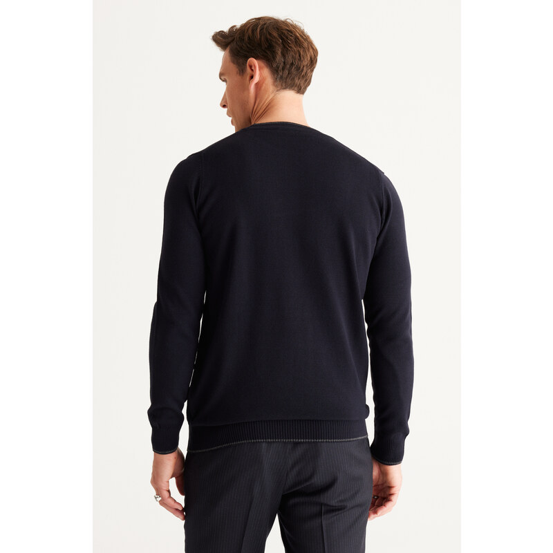 ALTINYILDIZ CLASSICS Men's Navy Blue Anti-Pilling Standard Fit Regular Fit Crew Neck Knitwear Sweater