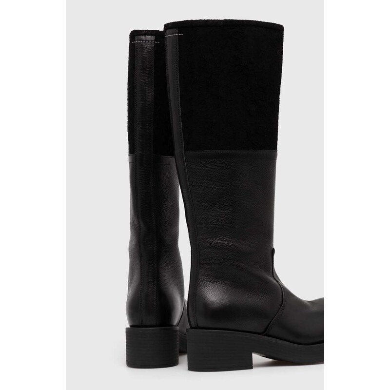 Kožené kozačky MM6 Maison Margiela Boot dámské, černá barva, na platformě, S66WW0075