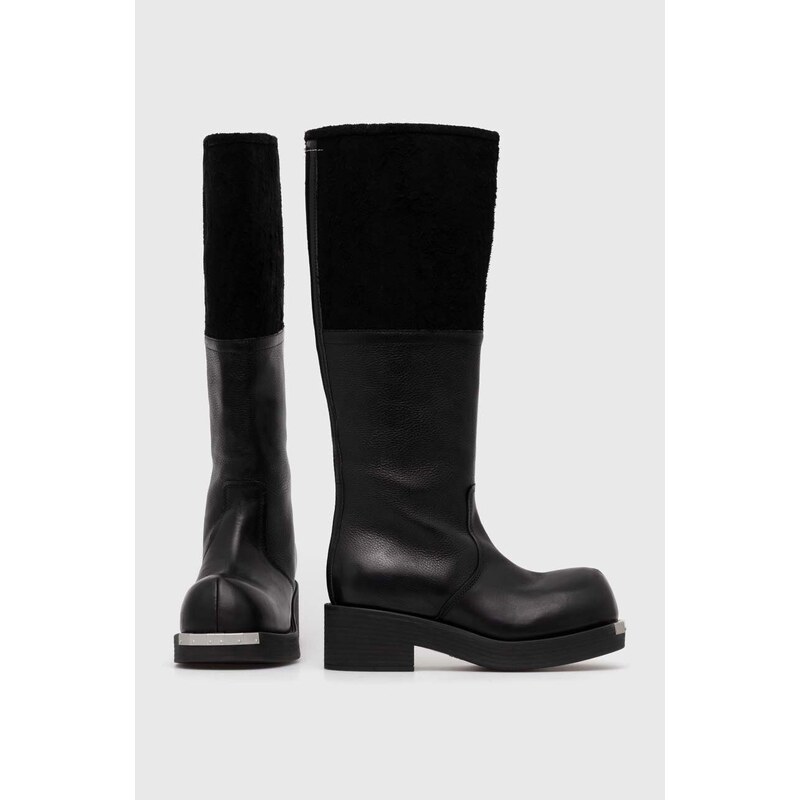 Kožené kozačky MM6 Maison Margiela Boot dámské, černá barva, na platformě, S66WW0075