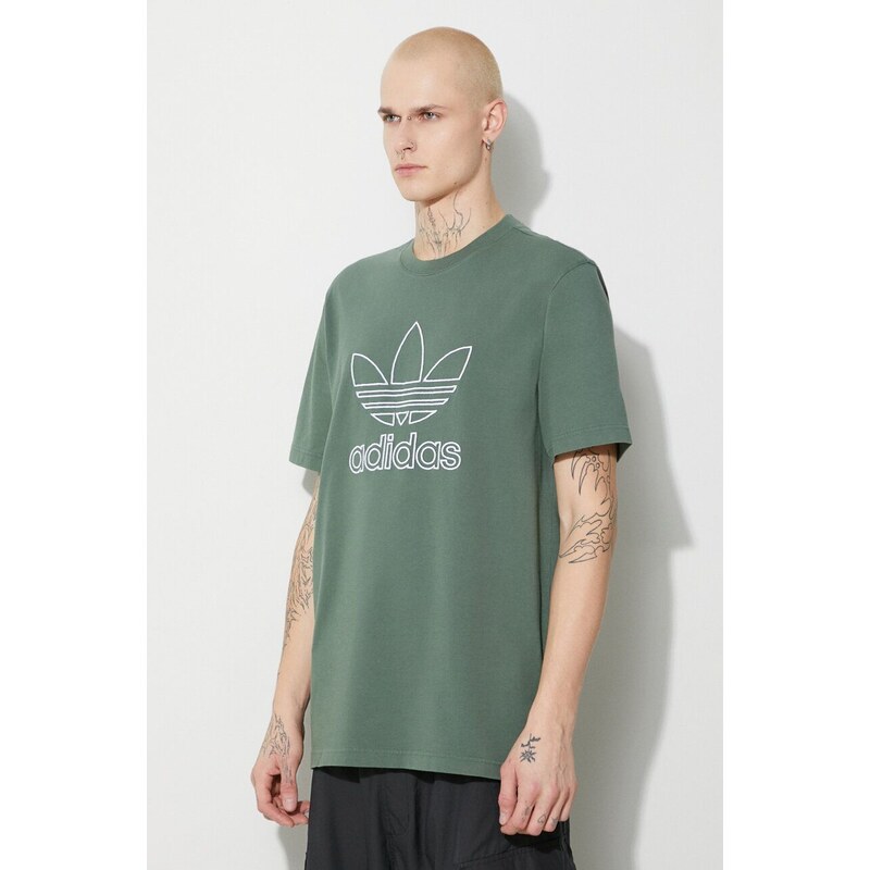 Bavlněné tričko adidas Originals Trefoil Tee zelená barva, s aplikací, IR7993