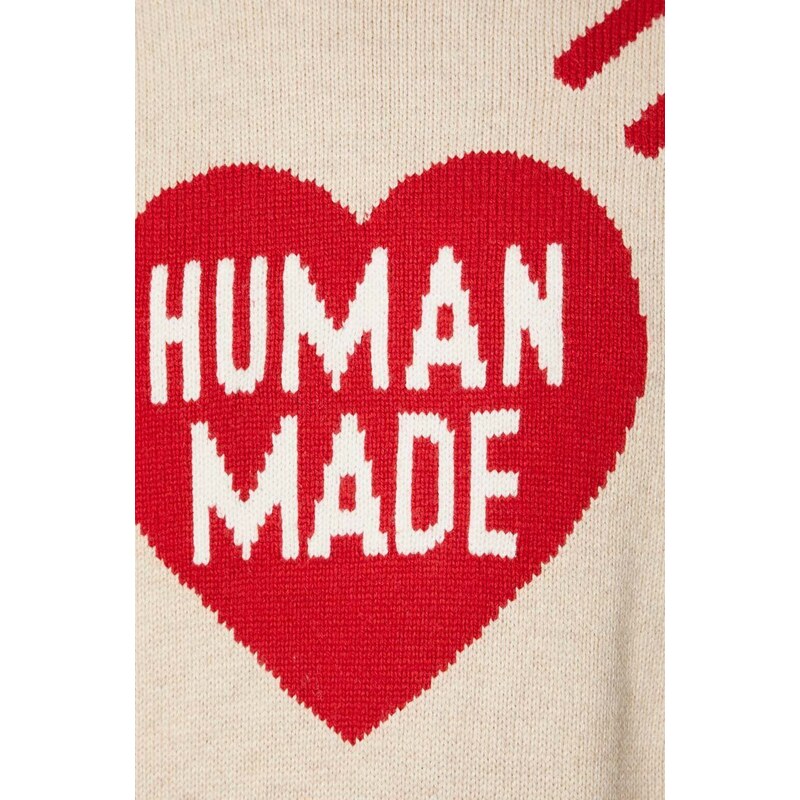 Svetr z vlněné směsi Human Made Heart Knit Sweater pánský, béžová barva, HM26CS030