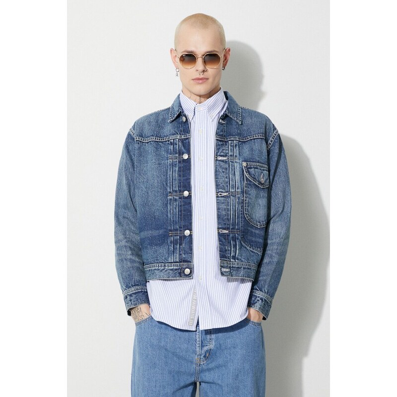 Džínová bunda Human Made Denim Work pánská, tmavomodrá barva, přechodná, HM26JK008