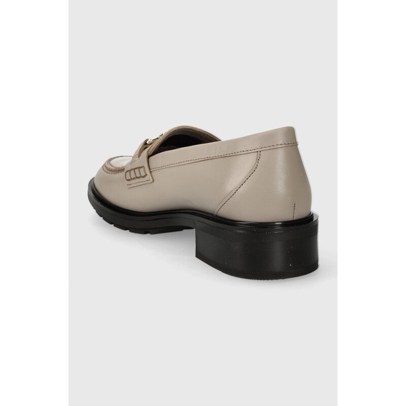 Kožené mokasíny Tommy Hilfiger TH HARDWARE LOAFER dámské, šedá barva, na plochém podpatku, FW0FW07765