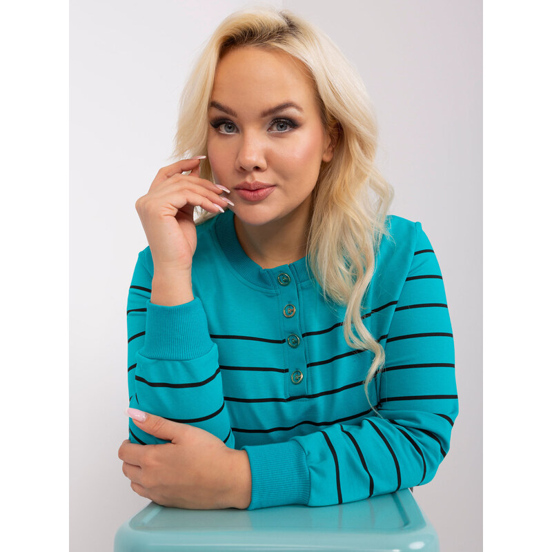 Fashionhunters Tyrkysová halenka plus size s dlouhým rukávem