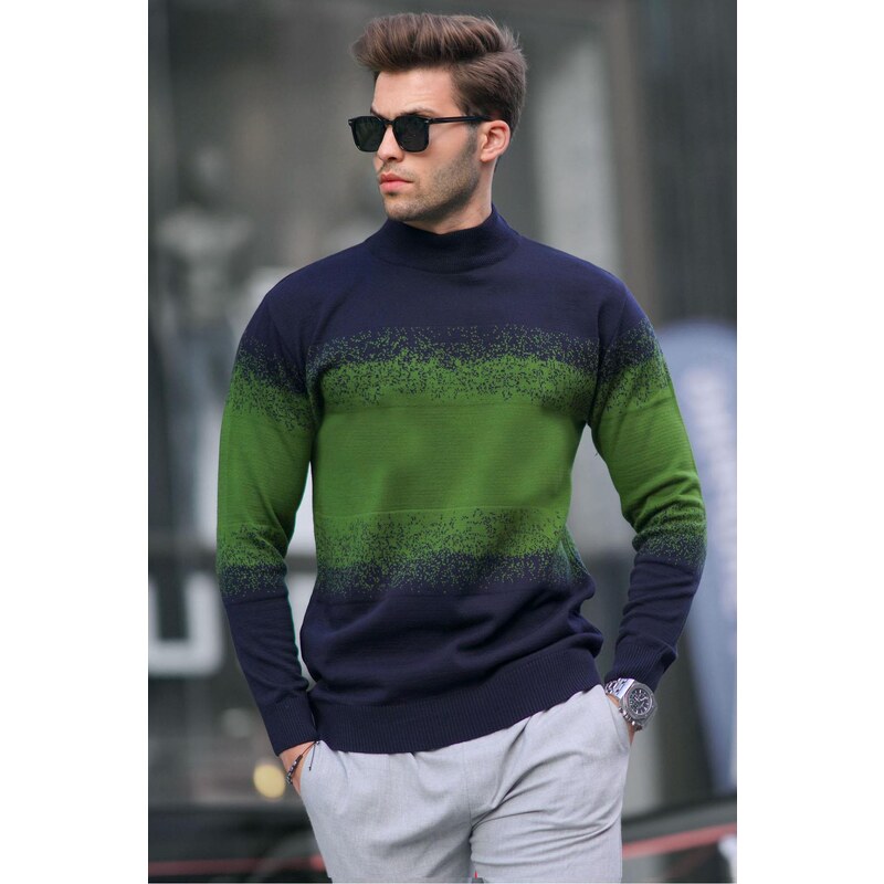 Madmext Dark Navy Blue Turtleneck Patterned Sweater 6845