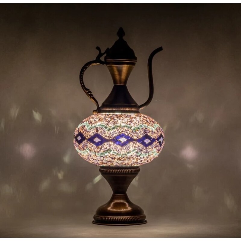Krásy Orientu Orientální skleněná mozaiková stolní lampa Hilal - Karafa - ø skla 16 cm
