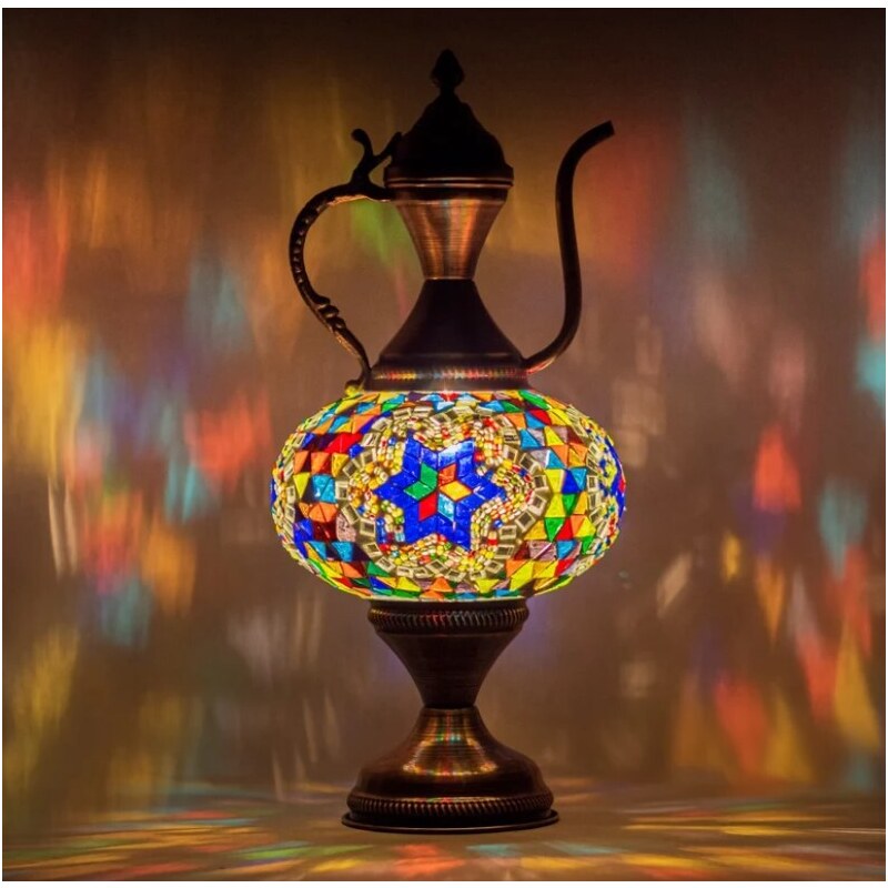 Krásy Orientu Orientální skleněná mozaiková stolní lampa Yildiz - Karafa - ø skla 16 cm