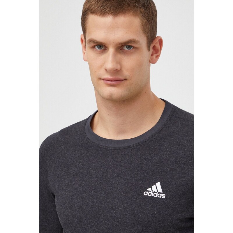 Bavlněné tričko adidas šedá barva, s aplikací, IN7123