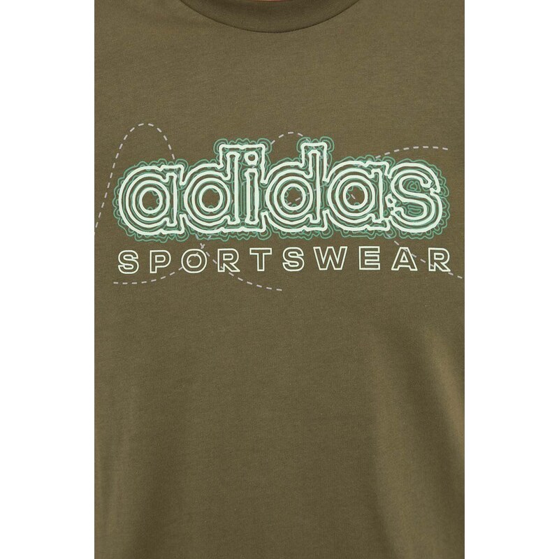 Bavlněné tričko adidas zelená barva, s potiskem, IM8314