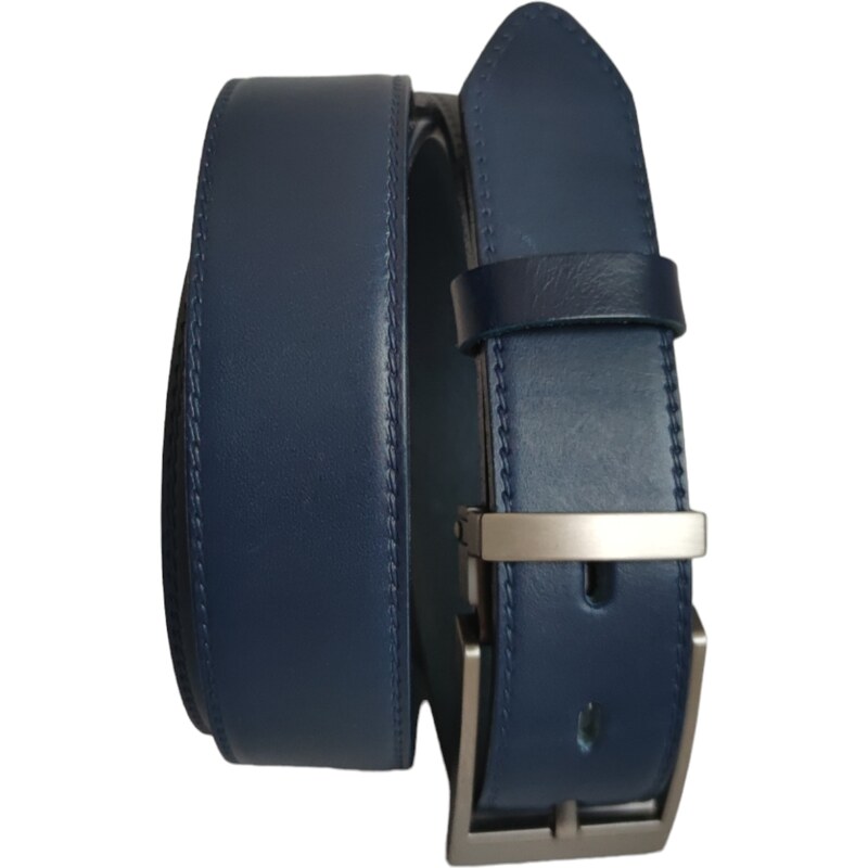 Penny Belts Pánský kožený pásek modrý - trnová spona mat
