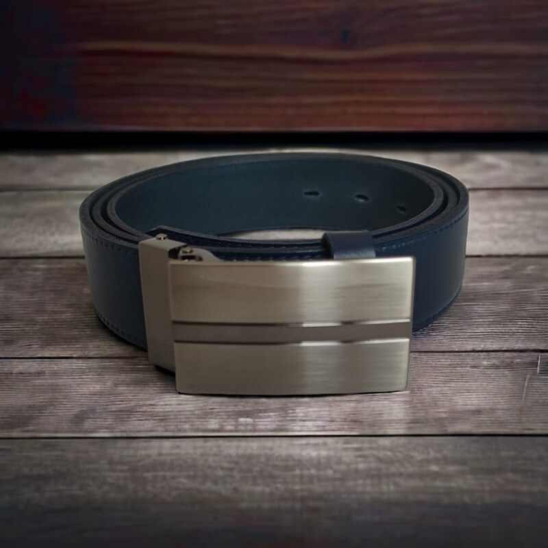 Penny Belts Pánský kožený pásek modrý - plná spona LM6