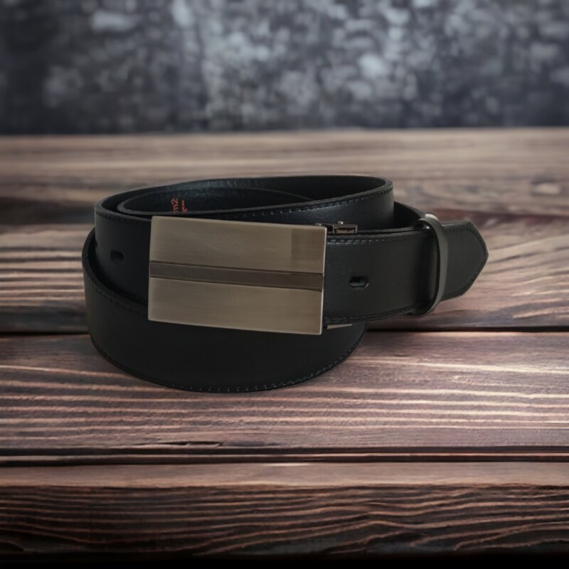 Penny Belts Pánský kožený pásek černý - plná spona LM6