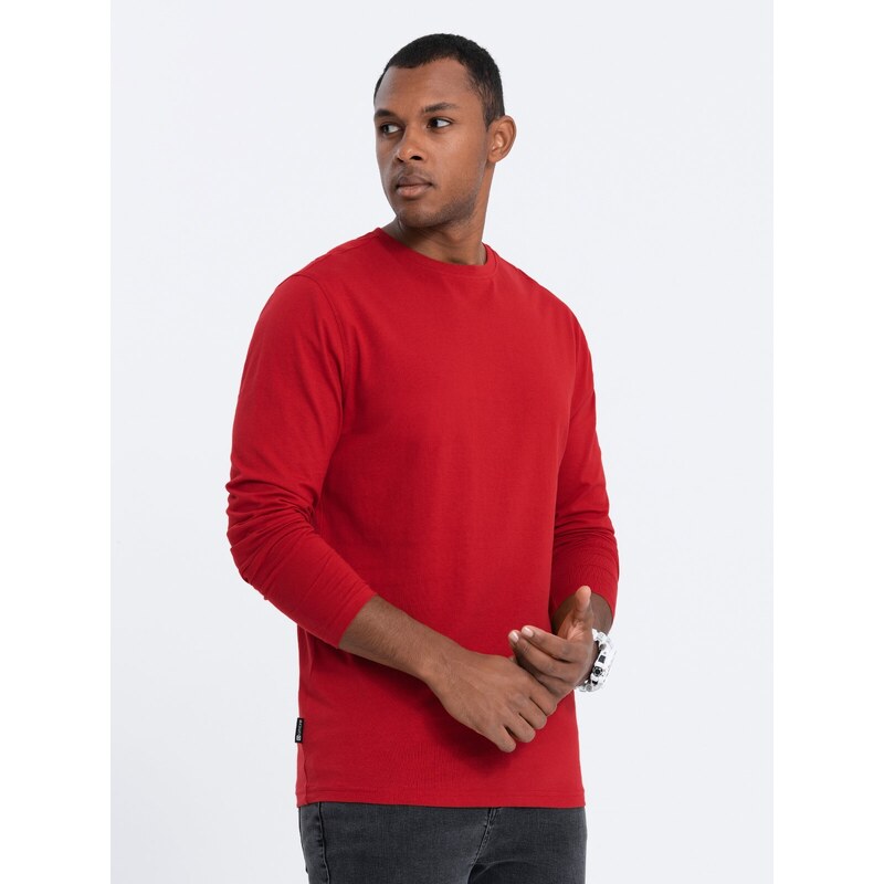 Ombre Clothing Pánské tričko BASIC s dlouhým rukávem a kulatým výstřihem - červené V5 OM-LSBL-0106