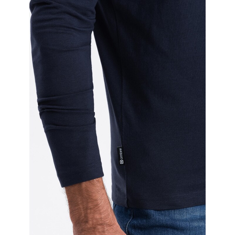 Ombre Clothing Pánské tričko BASIC s dlouhým rukávem a kulatým výstřihem - tmavě modré V2 OM-LSBL-0106