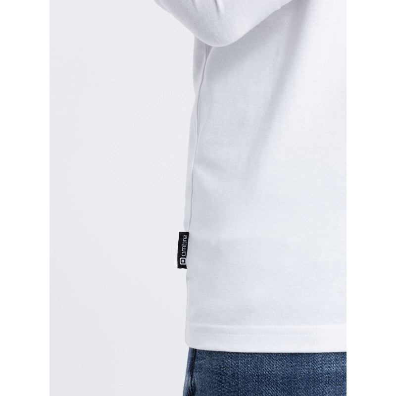 Ombre Clothing Pánský dlouhý rukáv s elastanem a výstřihem - bílý V1 OM-LSCL-0110