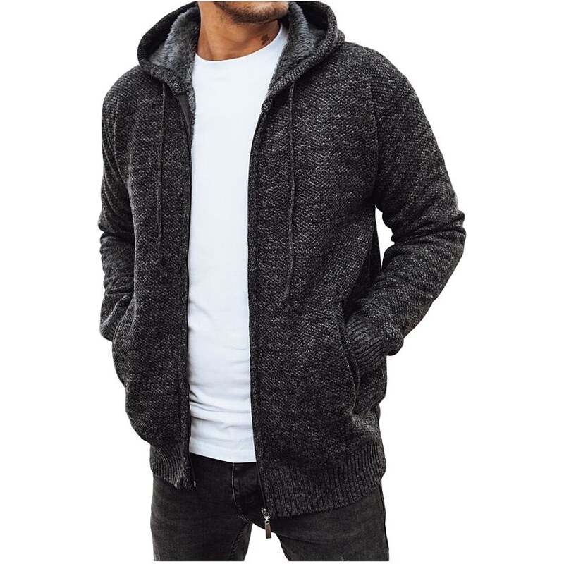 Tmavě šedý zateplený svetr na zip