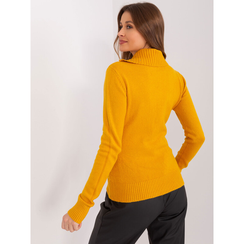 BASIC Hořčicový svetr s rolákem na zip -dark yellow Hořčicová