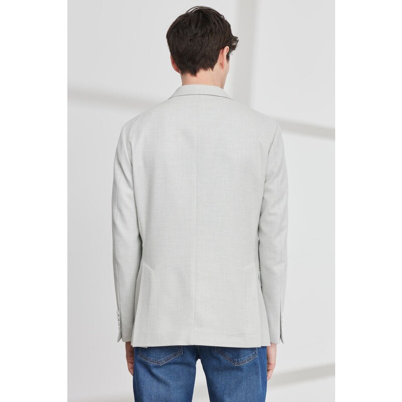 ALTINYILDIZ CLASSICS Men's Light Gray Slim Fit Slim Fit Mono Collar Dobby Blazer Jacket