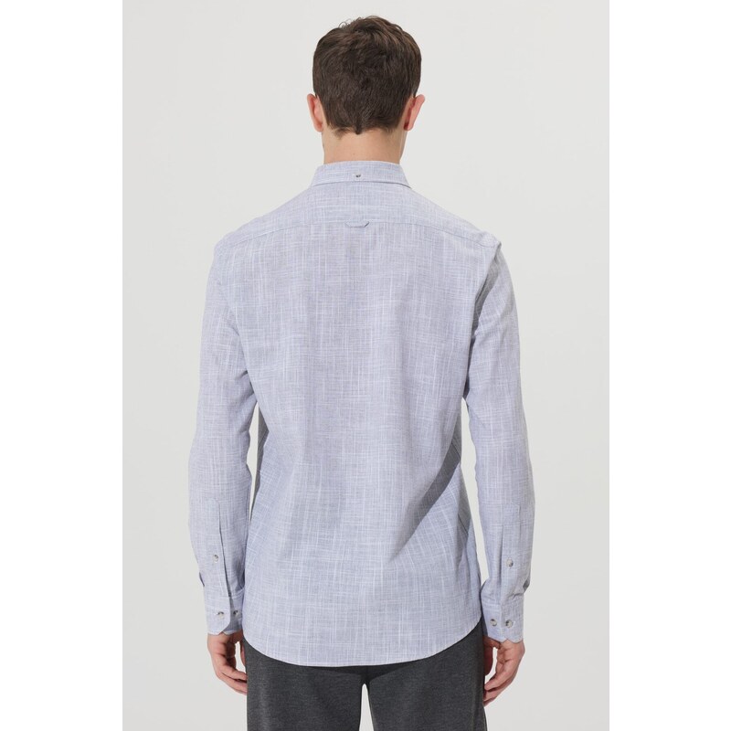 ALTINYILDIZ CLASSICS Men's Anthracite Slim Fit Slim Fit Button-down Collar Linen-Looking 100% Cotton Flared Shirt.